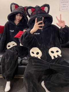 DAIMELU hooded male pajamas set men's cartoon winter thickened coral fleece flannel boy one-piece loungewear suit sleepwear