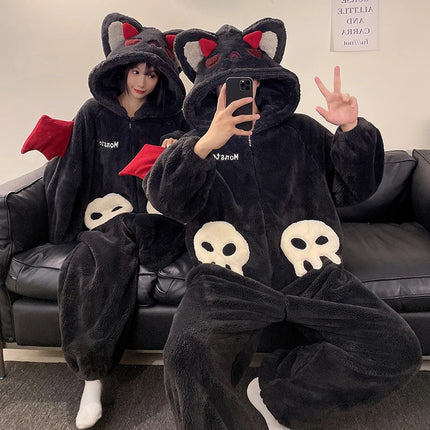 DAIMELU hooded male pajamas set men's cartoon winter thickened coral fleece flannel boy one-piece loungewear suit sleepwear