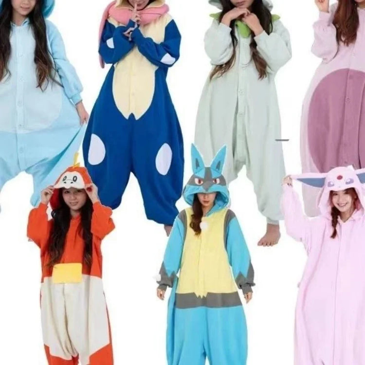 Mewtwo Anime Pajamas Greninja Kawaii Lucario Mew Cosplay Clothing Winter Warm Couple One-Piece Pajamas Home Clothes Nightwear