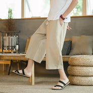 Pantaloni di lino da uomo in stile cinese Pantaloni a gamba larga da uomo con cavallo basso Pantaloni da uomo HipHop Pantaloni al polpaccio Pantaloni da pista Streetwear