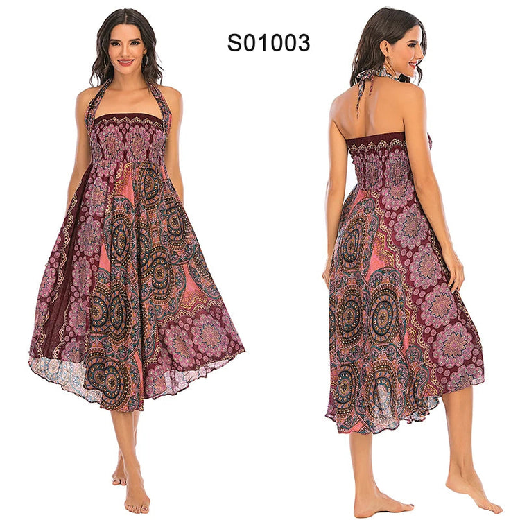 Boho Gonne Donna Rayon Beach Abito lungo Estate Bohemian Jupe Longue Femme Elastico in vita Stampa Fasciatura floreale Halter Hippie platinumshop