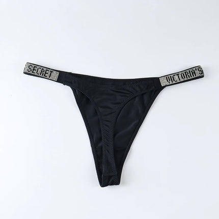 2026 New Satin Letter Rhinestone G-String Women Underwear Sexy Lace Lingerie Low Waist Seamless Panties Panties
