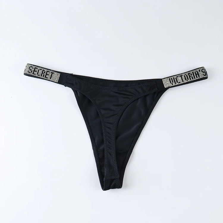2026 New Satin Letter Rhinestone G-String Women Underwear Sexy Lace Lingerie Low Waist Seamless Panties Panties