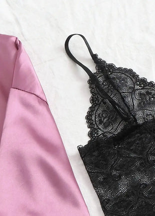 Pigiama da donna lussuoso con scollo a V in 4 pezzi camicia da notte sexy pizzo in raso halter accappatoio in raso di seta camicia da notte per la casa pigiama sexy per la casa platinumshop
