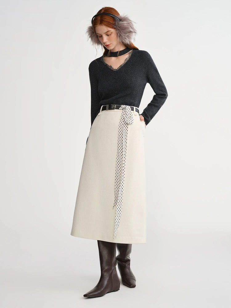DUSHU Classic Long and Short Elastic Waist A-line Skirt 2025 Winter Skirt for Women Solid Simple Commuting Office Ladies College PlatiNum