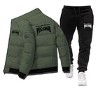 Men's Winter Warm Cotton Jacket+Drawstring Pants Set New Fashionable Casual Sports Pike Down Outdoor Windproof Jacket Set PlatiNum