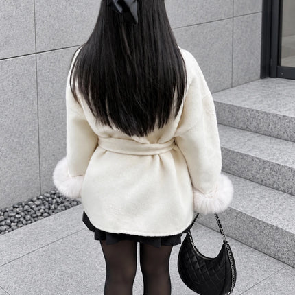 Tossy Fox Fur Wool Overcoat Women's Short Coat Office Lady Elegant Double-sided Woolen Coat 2025 New Cardigan Jackets Loose Wool