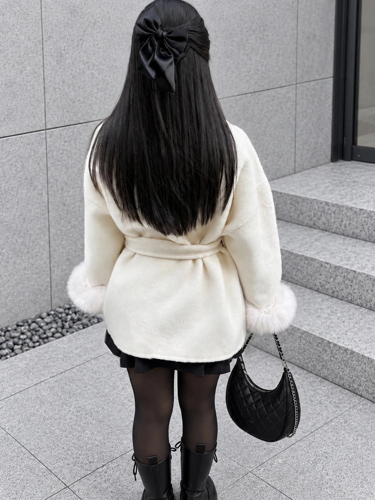 Tossy Fox Fur Wool Overcoat Women's Short Coat Office Lady Elegant Double-sided Woolen Coat 2025 New Cardigan Jackets Loose Wool