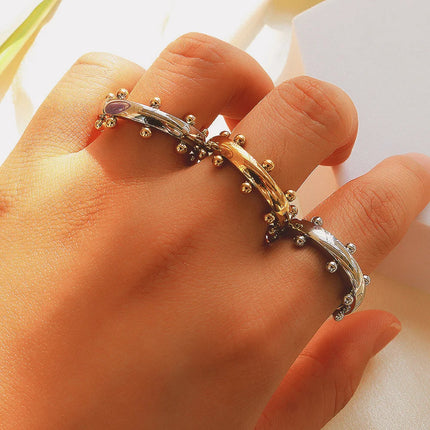 Set di gioielli di lusso Bracciale rigido in acciaio inossidabile Anello da dito Orecchini a cerchio con mini sfere per regali di gioielli di moda da donna platinumshop