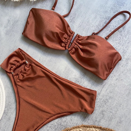 Bikini a Fascia Push-Up Donna 2024, Costume da Bagno Sexy Femminile, Set Bikini Brasiliano con Perizoma, Tinta Unita, Abbigliamento da Spiaggia platinumshop