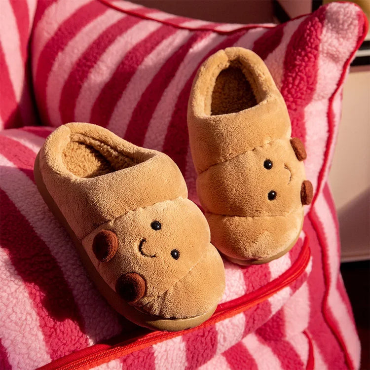 ZUOFU Unisex Cute Croissant Plush Slippers Autumn Winter Non-Slip TRP Fluffy Indoor Cotton Slippers Open & Closed Back Available