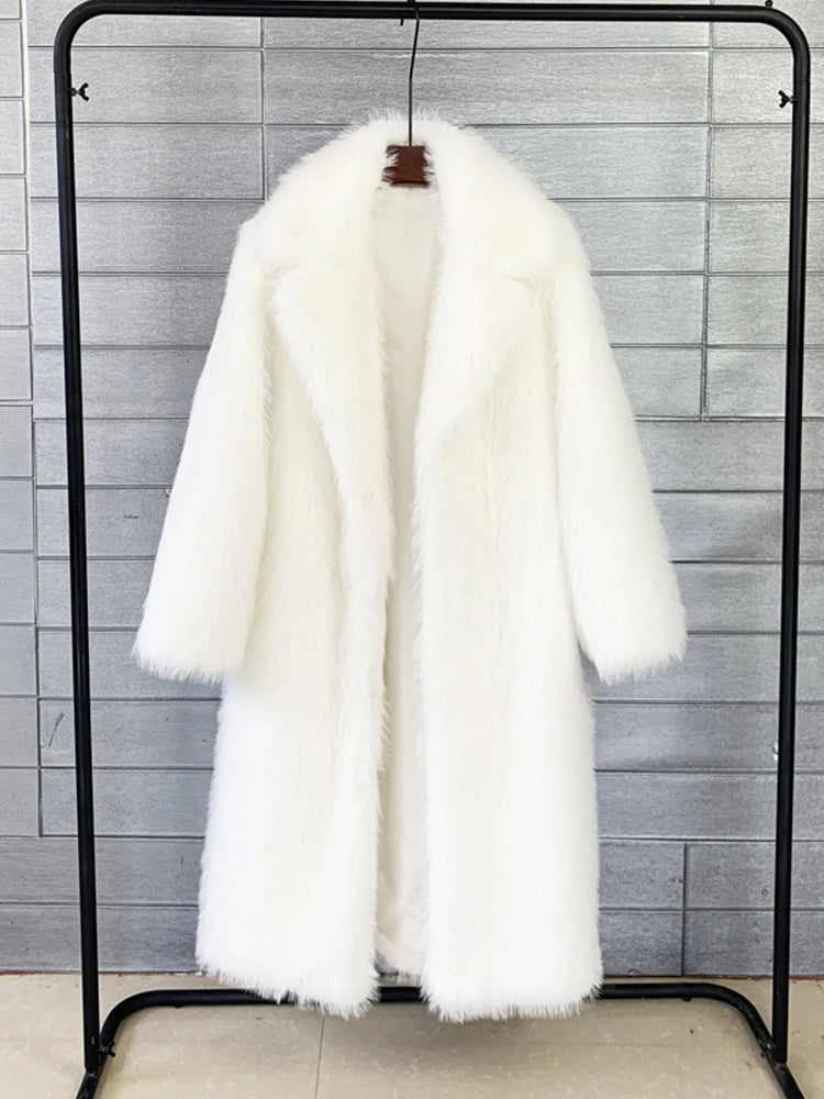 ZADORIN Winter Fluffy Jacket Women Solid Lapel Long Faux Fox Fur Coat Ladies Furry Warm Pink White Jacket Trench Coats Tops