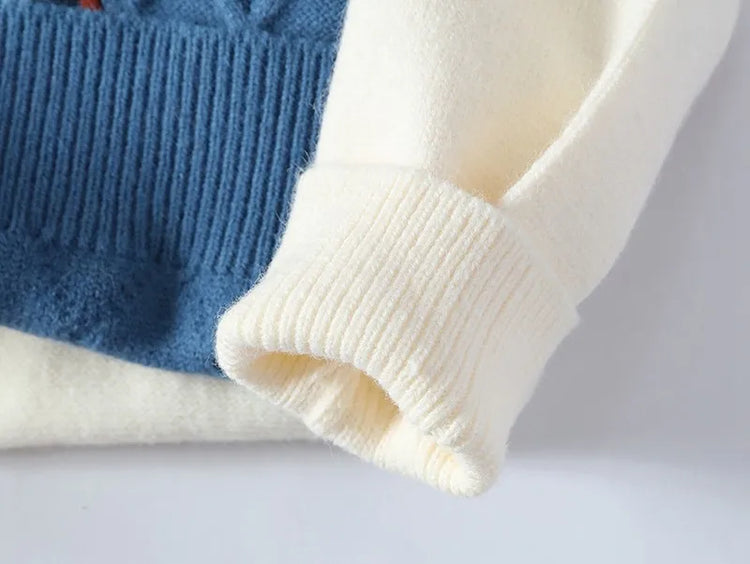 2024 Patchwork Knitted Sweater Trend High Street Autumn Winter Warm Men's Tops Hip-hop Street Clothing Fishing Sports Pullover