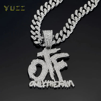 Hip Hop Fashion English Letter OTF Pendant Cuban Chain Necklace,  Suitable For Daily Wear By Men And Women , Rock Party Jewelry PlatiNum