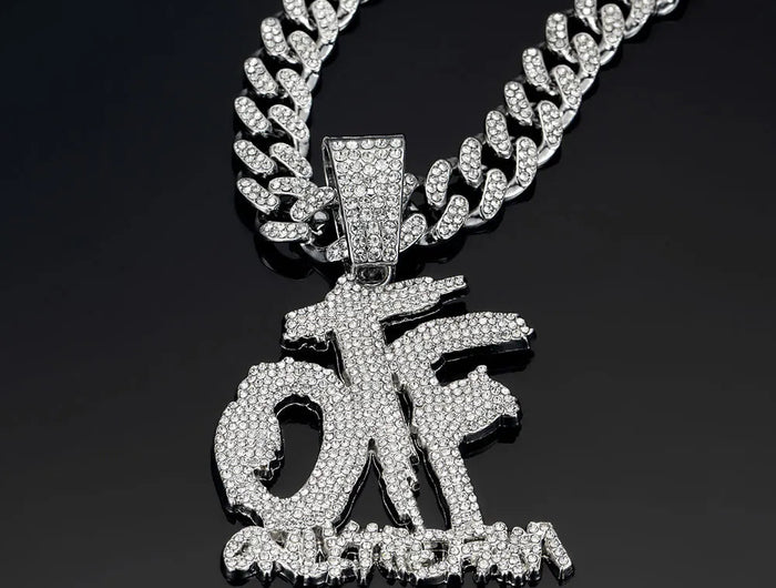 Hip Hop Fashion English Letter OTF Pendant Cuban Chain Necklace,  Suitable For Daily Wear By Men And Women , Rock Party Jewelry PlatiNum