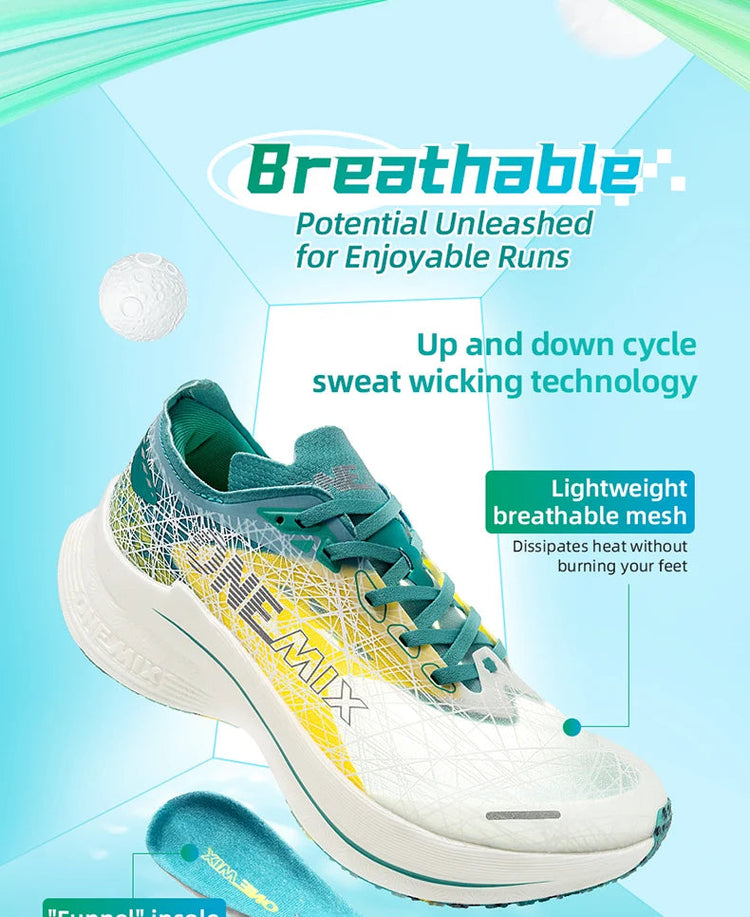 ONEMIX Scarpe da corsa con piastra in carbonio per uomo Assorbimento degli urti Scarpe sportive ultraleggere Rimbalzo Scarpe da ginnastica da maratona per donna all'aperto PlatiNum