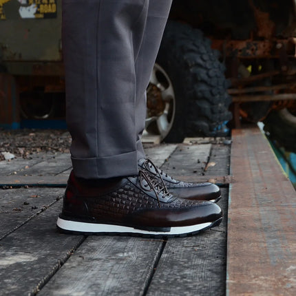 Luxury Autumn Winter Men's Leather Oxford Shoes Plaid Pattern Natural Genuine Leather Lace-up Sneakers Business Casual Shoes