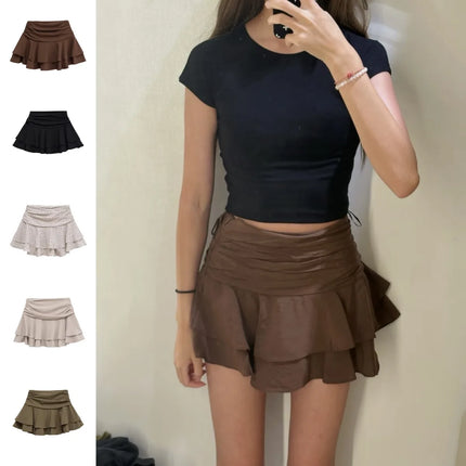 ETJ 2025 Sommer Damen Neue Mode Sexy Hot Girl Stil Rüschen gestapelt Dekoration Rock Hose Kurze Mid-Waist