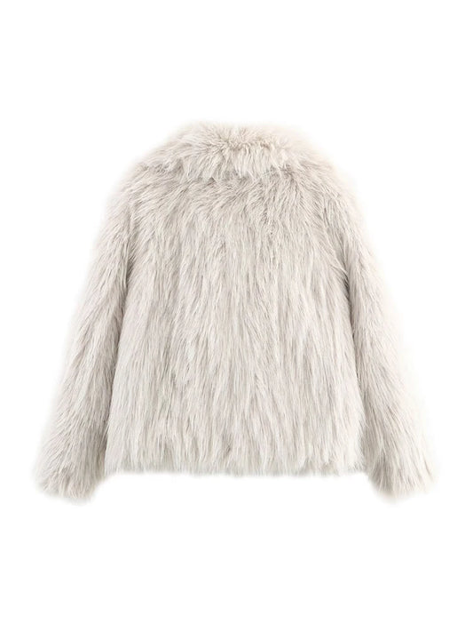 Women Fashion Faux Fur Jacket Coat Winter Long Sleeve With Pockets Coat Female Chic Elegant Lapel Collar Thick Warm Outerwear