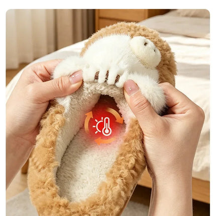 Women's Cute Cat Plush Cotton Slippers Autumn & Winter Home Anti Slip Thick Bottom Cotton Slippers Soft and Warm Indoor Slippers