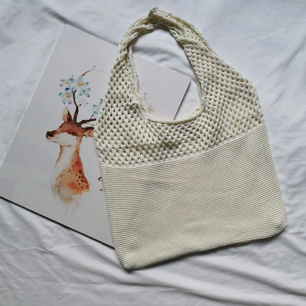 Borse a maglia da donna, borsa tote grande capacità, borsa estiva da spiaggia, borsa grande casual, borse a tracolla intrecciate a nido d'ape, borsa da donna