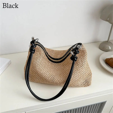 Sac de plage d'été pour femme en paille, sac à main tressé tendance, sac en rotin tissé à la main, sac de plage d'été grande capacité pour femmes et filles