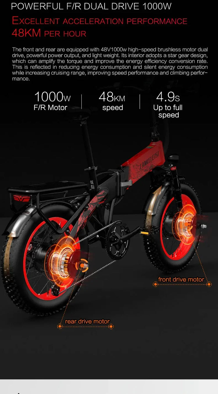 LANKELEISI X2000MAX E-Bicicletta per adulti 2000W 48V20AH City Ebicycle Pneumatico da 20 pollici Non pieghevole Strumento LCD Bicicletta elettrica
