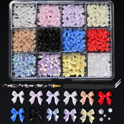 1 Box Pink White Series Bow Heart Nail Charms 3D Arcylic Nail Art Decorations Pearl 5-petal Flower Jewelry Manicure Accessories*