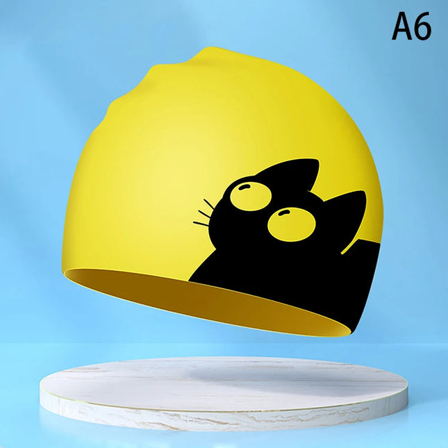 Cute Cat Swimming Cap for Long-haired Ears Protect Children Elastic Waterproof Silicone Pool Cap for Kids Bathing Cap Diving Hat