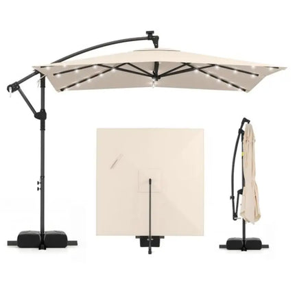 Ombrellone da patio a braccio laterale 8x8 piedi quadrati con LED solari e rotazione a 360° °   Rotazione-Beige