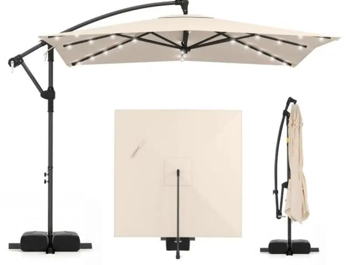 Ombrellone da patio a braccio laterale 8x8 piedi quadrati con LED solari e rotazione a 360° °   Rotazione-Beige