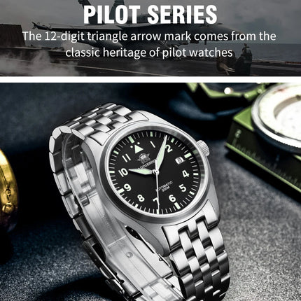 ADDIESDIVE Classic Men's watch Sapphire Automatic 8215 Stainless Steel Pilot watch Leather Luminous 200m Diving Dress Watch New