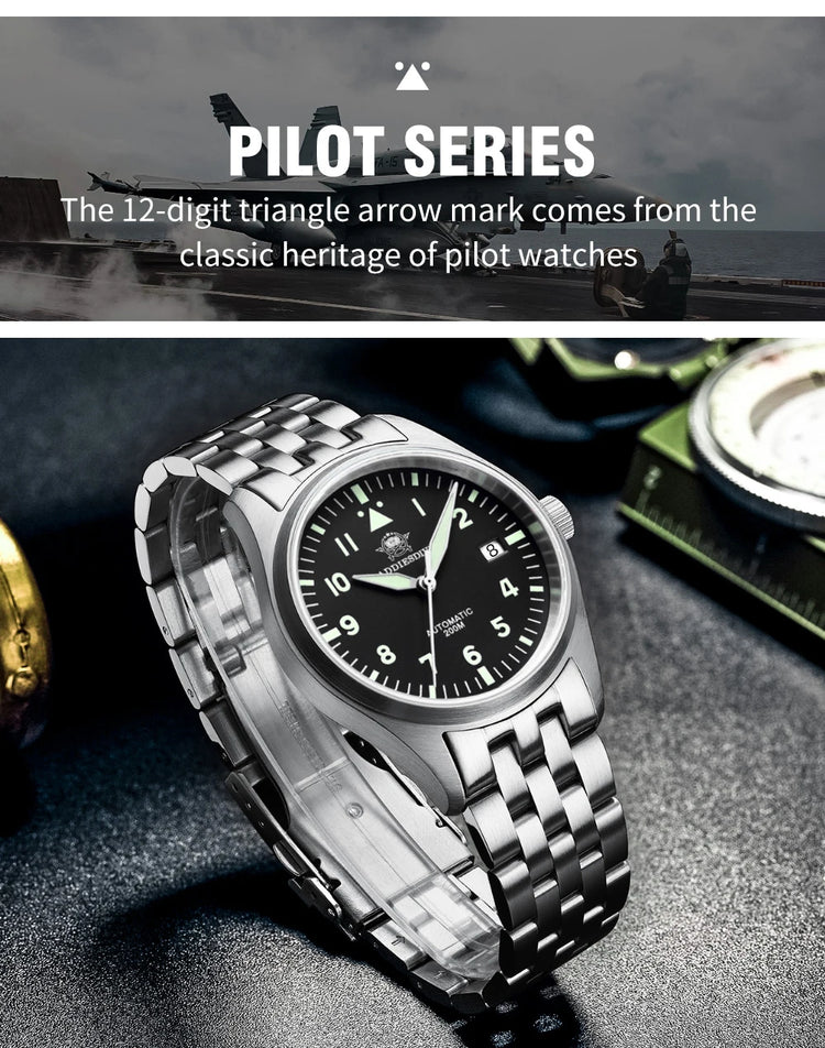ADDIESDIVE Classic Men's watch Sapphire Automatic 8215 Stainless Steel Pilot watch Leather Luminous 200m Diving Dress Watch New