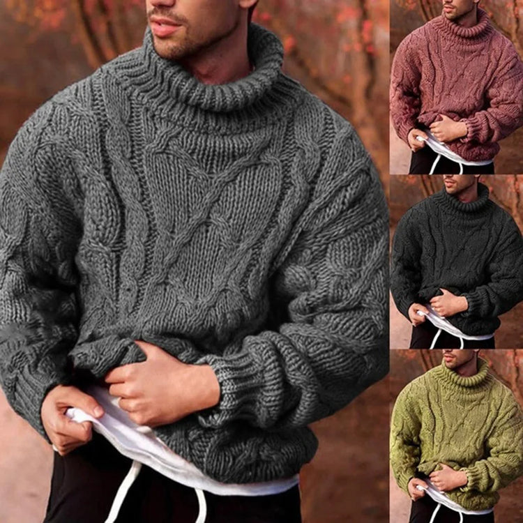 Autumn and winter European and American fashion casual twisted flower high neck pullover men's sweater men's knitted sweater top