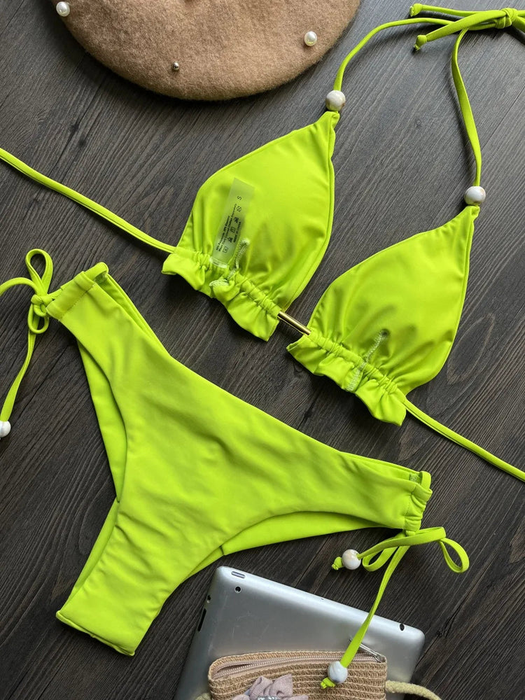 RUOTONGSEPT 2025 Nuovo Sexy Costume da Bagno Triangolare in 13 Colori per Donne, Bikini Brasiliano, Costume Push-Up, Set Bikini da Spiaggia platinumshop