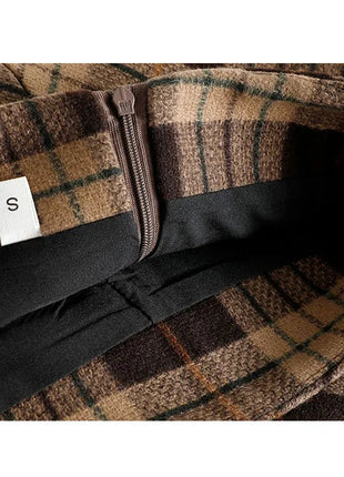 Plaid Woolen Short Skirts Women Autumn Winter New Zipper High Waist Temperament Mini Skirt Woman Retro Thicken Checked Skirts PlatiNum
