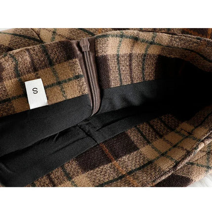 Plaid Woolen Short Skirts Women Autumn Winter New Zipper High Waist Temperament Mini Skirt Woman Retro Thicken Checked Skirts PlatiNum
