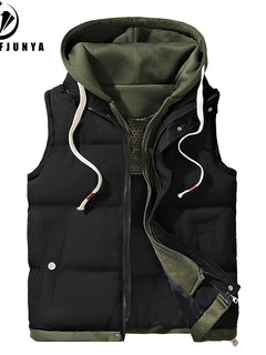 Hots Autumn Winter Men Outdoor Windproof Thick Warm Vest Men Hooded Sleeveless Waistcoat Casual Fashion Zipper Brand Vest Male