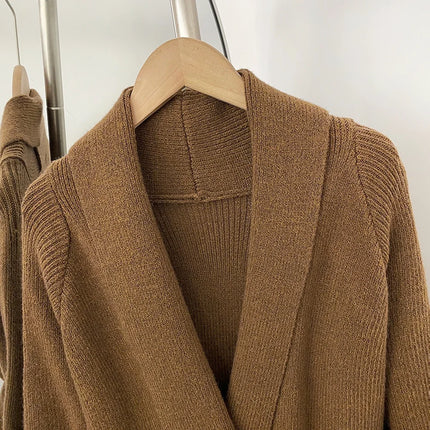 OFTBUY New Winter Long Belted Clothes Outerwear Women Knit Cardigan Real Fox Fur Cuffs Shawl Collar Wrap Knitted Coat Female