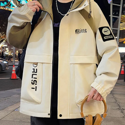 Men's Hooded Casual Jackets 2026 Spring Autumn Streetwear Windbreaker Loose Cargo Outdoor Coats Youth Daily Wear Tops Clothing