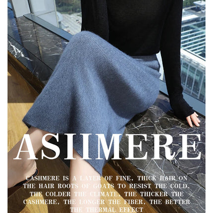 100% Mink Cashmere Half Skirt Women Mid-Long Elastic High Waisted A-line Skirt Loose Knit Hip Skirt Autumn Straight Tube Skirts PlatiNum