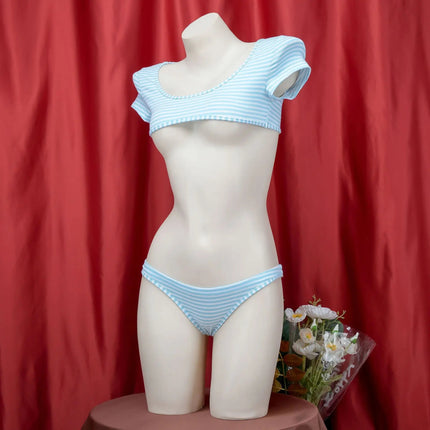 La biancheria intima giapponese della maglietta a righe Super corte imposta il Bikini uniforme delle ragazze del Costume Cosplay della scuola di stile a tre punti platinumshop