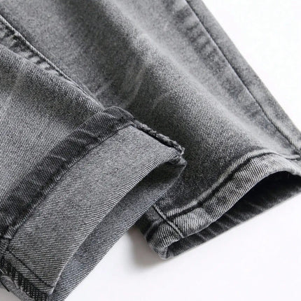 Men‘s Stretchy Denim Jeans Streetwear Tearing Patchwork Holes Ripped Denim Elastic Waist Casual Pants Slim fit Straight Trousers PlatiNum