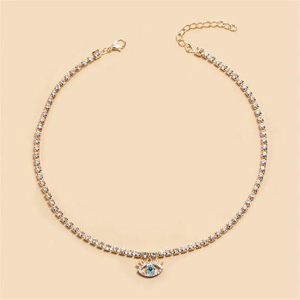 LXY-W Boho Fashion Gold-plate Simple Crystal Chain Eye Pendant Necklace For Women Vintage Female Choker Jewelry Gift Wholesale PlatiNum