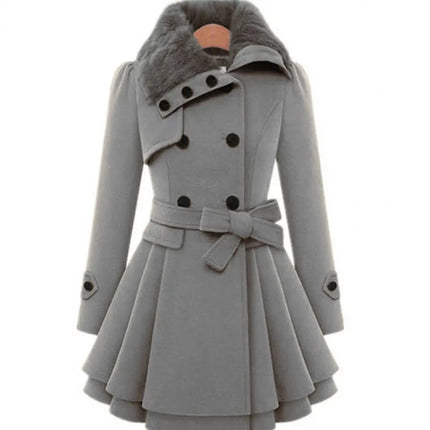 Winter Women's Jacket Windbreaker Warm Plush Thick Clothes Double Breasted Belt Autumn and Winter Korean Style Slim Lapel Coat