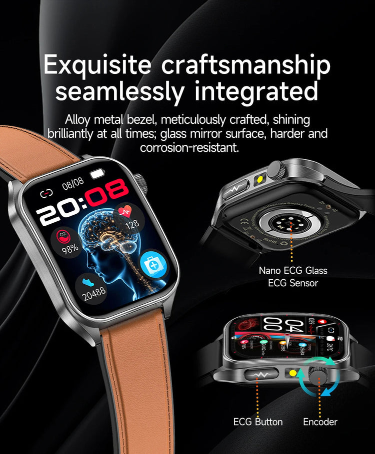 2026 Nuovo 650nm Terapia Laser Grassi nel sangue Acido urico Pressione sanguigna Smart Watch ECG + PPG Preciso Monitor di salute Smartwatch per gli uomini platinumshop