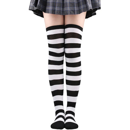 Calze alte alla coscia da donna a righe da donna nere bianche rosa lunghe sopra sopra calzini al ginocchio femboy Cosplay Lolita Harajuku Y2k
