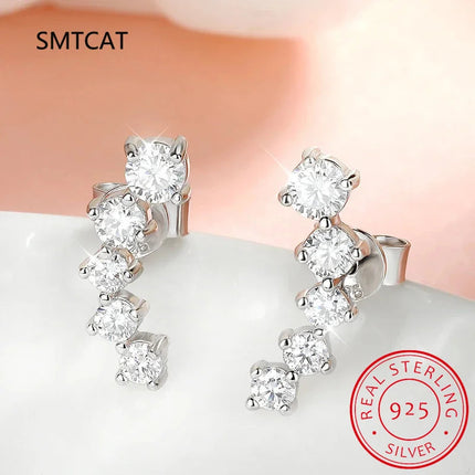 Real D Color Moissanite Diamond Earrings 925 Sterling Silver Sparkling Smile Stud Earrings for Women Jewelry Gift Oorbellen PlatiNum