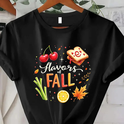 Comfortable Printed Women's T-shirt Thanksgiving Autumn Leaves T-shirt Women's Fall Seasonal Graphic T-shirt