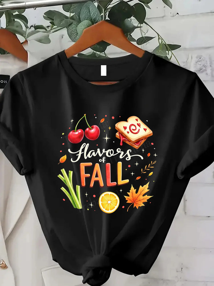 Comoda maglietta con stampa da donna T-shirt con foglie autunnali di ringraziamento T-shirt grafica stagionale autunnale da donna